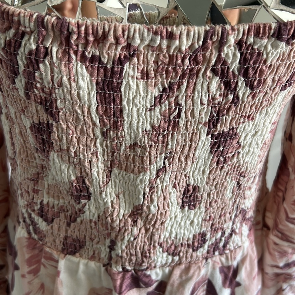 House of Harlow 1960 Linen Blend Midi Dress Pink White Palm Print Size Medium - Picture 7 of 14